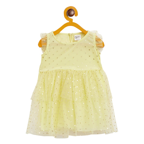 Baby Yellow Tulle with Golden Heart Foil Print Dress