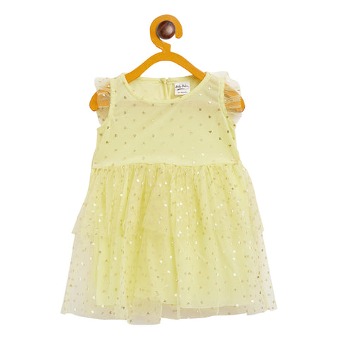 Baby Yellow Tulle with Golden Heart Foil Print Dress