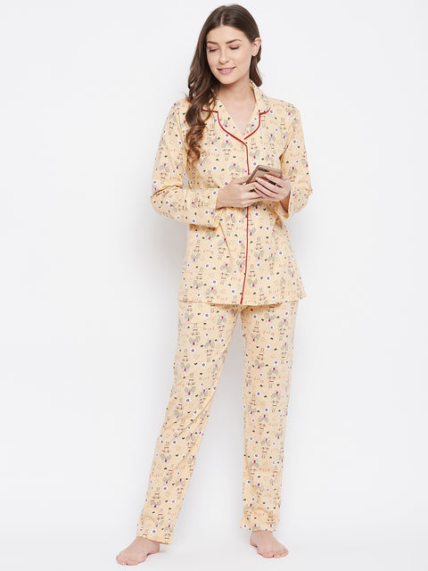 Lemon Print Me Pretty Button Me Up Shirt & Bottom Set in Cotton - Camey Shop
