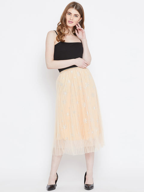 Women Printed Flared Beige Skirt - Camey Shop