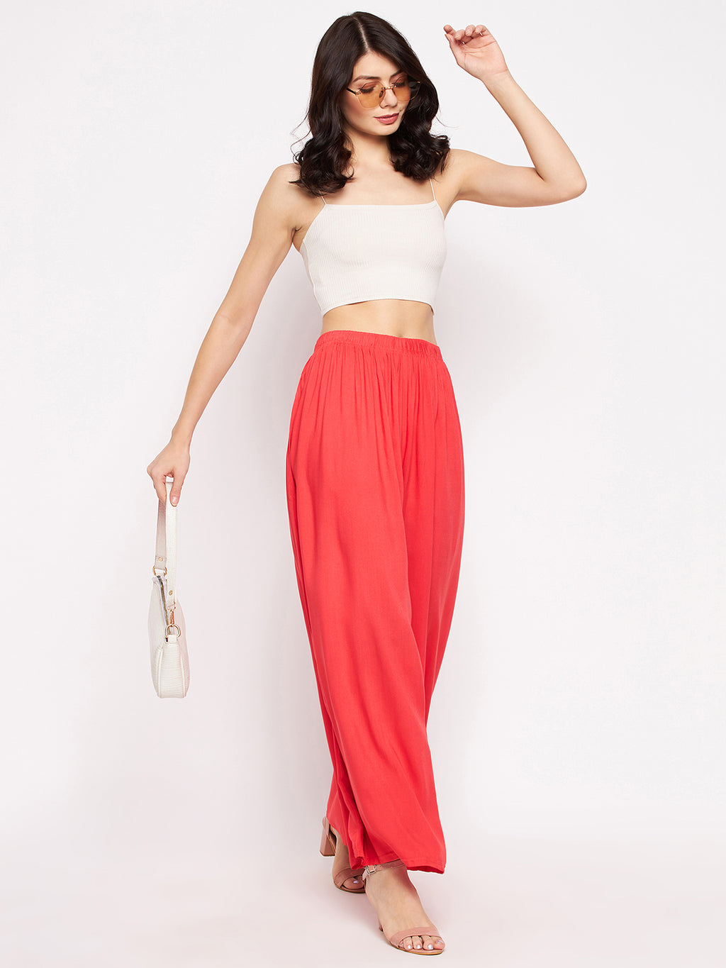 Women Cotton Red Palazzo - Camey Shop
