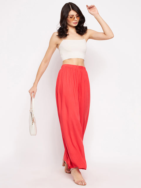 Women Cotton Red Palazzo - Camey Shop