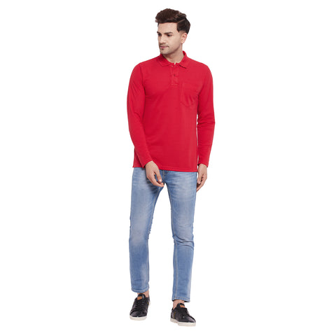 Men's Cotton Matte Full Sleeve Polo Collar T-Shirt