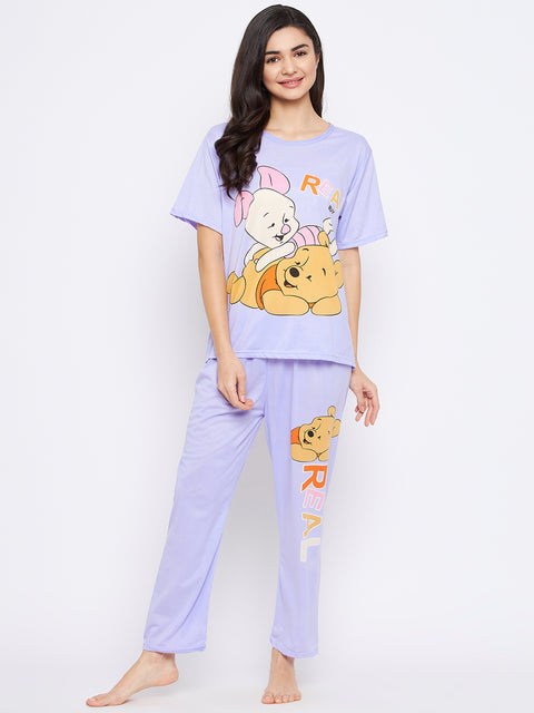 Text & Graphic Print Top & Pyjama Set In - Lavender - Camey Shop