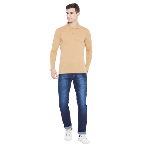 Men's Cream Full Sleeves Cotton Polo T-Shirt - Camey Shop