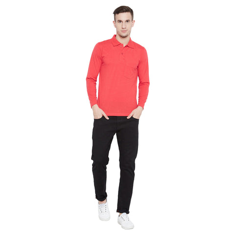 Men's Red Full Sleeves Cotton Polo T-Shirt - Camey Shop