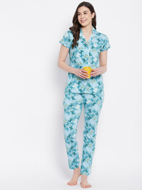 Sky Print Me Pretty Button Me Up Shirt & Bottom Set in Cotton - Camey Shop