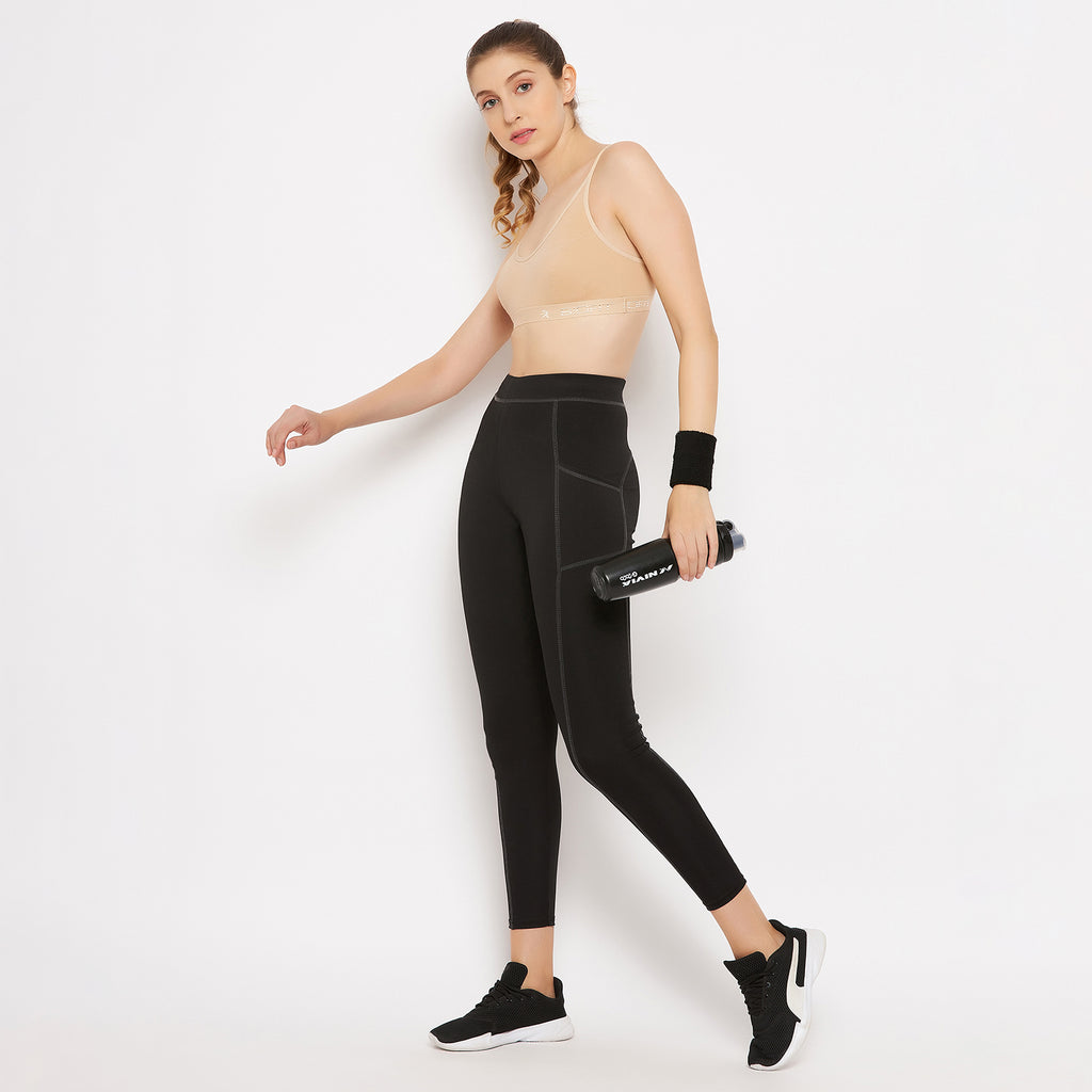 Womens Non Padded Non Wired Solid Full Coverage Skin Sports Bra - Camey Shop