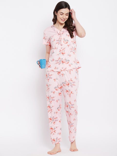 Floral Print Top & Pyjama Set In Rose Pink - Camey Shop
