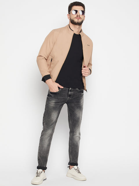 Camey Full Sleeve Solid Men Jacket (Beige) - Camey Shop