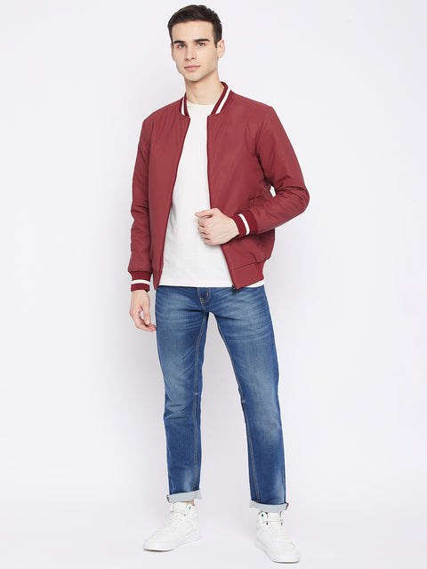 Mens Maroon Full Sleeve Zipper Jacket - Camey Shop