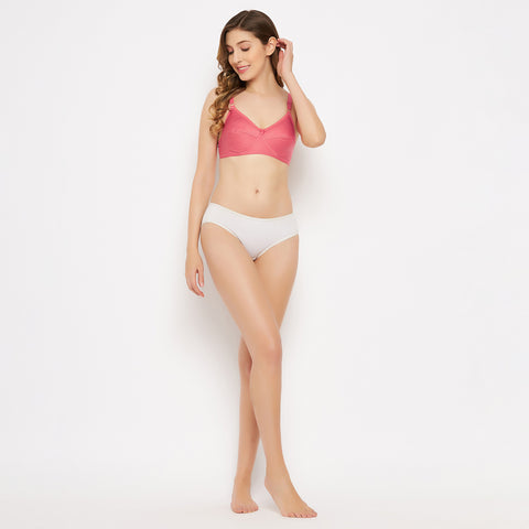 Womens Non Padded Non Wired Solid Full Coverage Coral Colour Bra - Camey Shop