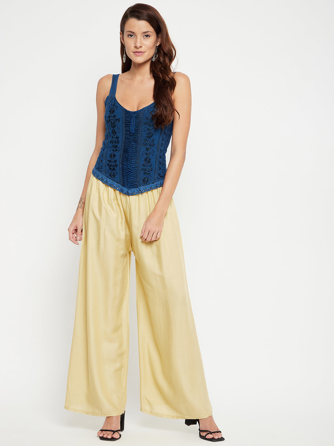 Women Cotton Beige Palazzo - Camey Shop