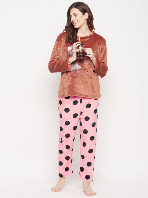 Camey Women's Winter Full Sleeve Top and Pajama Pants Regular Fit Night Suit Round Collarless Top and Pyjama Set Ladies Night Dress - Camey Shop