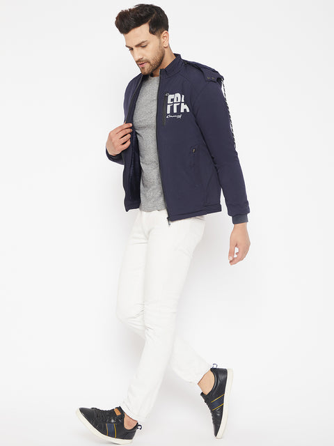 Mens Navy Full Sleeve Solid Jacket - Camey Shop