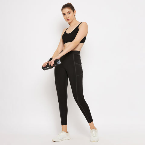Womens Non Padded Non Wired Solid Full Coverage Black Sports Bra - Camey Shop