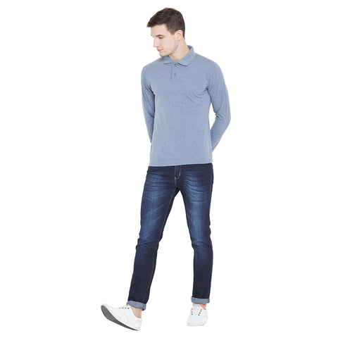 Men's Blue Full Sleeves Cotton Polo T-Shirt - Camey Shop