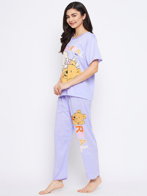 Text & Graphic Print Top & Pyjama Set In - Lavender - Camey Shop