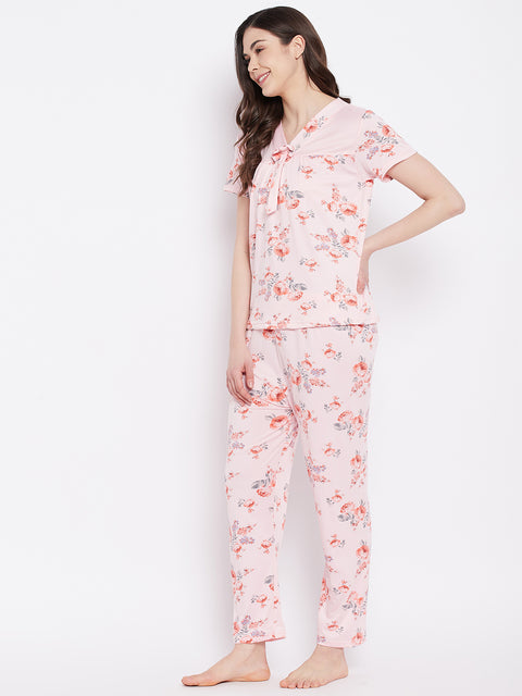 Floral Print Top & Pyjama Set In Rose Pink - Camey Shop