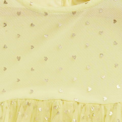 Baby Yellow Tulle with Golden Heart Foil Print Dress