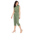 Women Printed Crepe Sleeveless Green Jumpsuit - Camey Shop