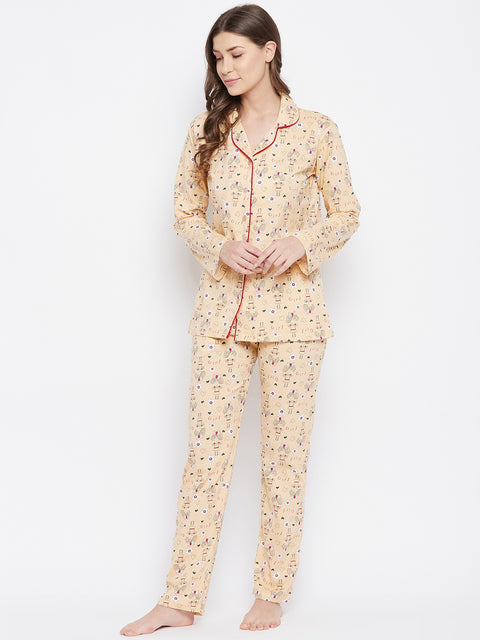 Lemon Print Me Pretty Button Me Up Shirt & Bottom Set in Cotton - Camey Shop