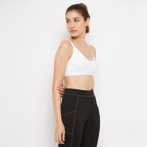 Womens Non Padded Non Wired Solid Full Coverage White Sports Bra - Camey Shop
