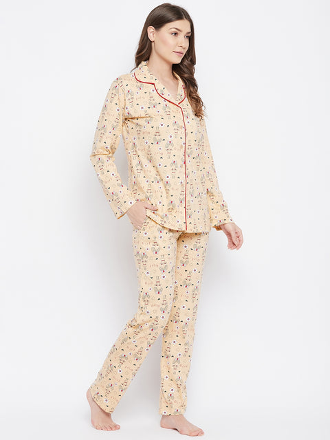 Lemon Print Me Pretty Button Me Up Shirt & Bottom Set in Cotton - Camey Shop