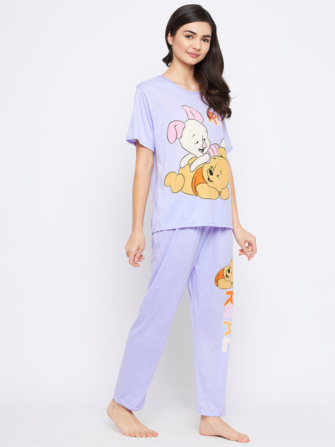 Text & Graphic Print Top & Pyjama Set In - Lavender - Camey Shop