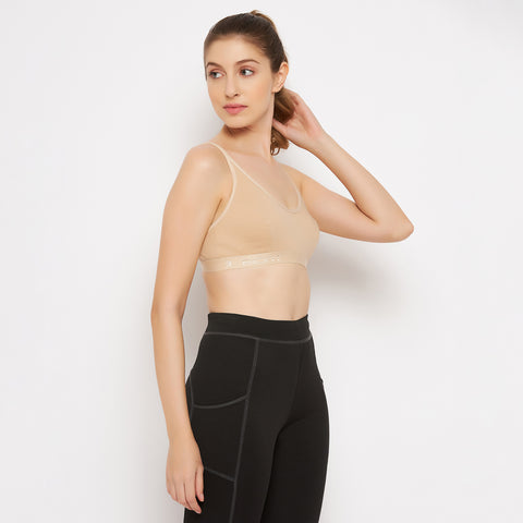 Womens Non Padded Non Wired Solid Full Coverage Skin Sports Bra - Camey Shop