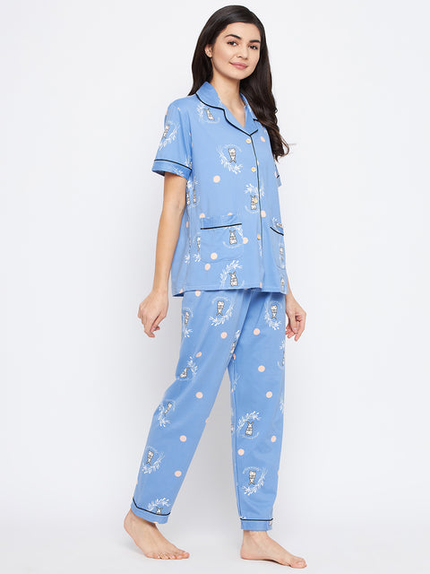 Women Printed Front Open Nightsuit - Camey Shop