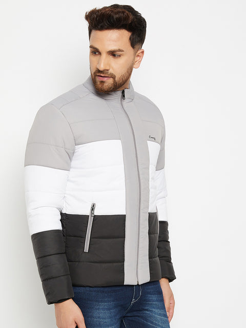 Mens Grey White Full Sleeve Solid Jacket - Camey Shop