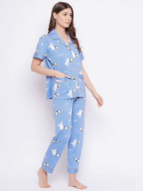 Women Printed Front Open Nightsuit - Camey Shop