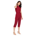 Women Printed Crepe Sleeveless Red Jumpsuit - Camey Shop
