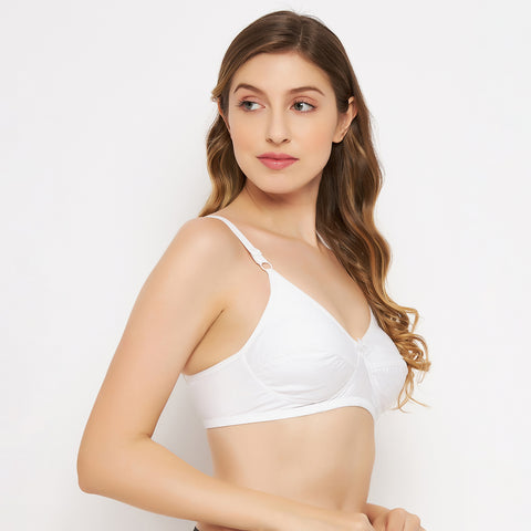 Womens Non Padded Non Wired Solid Full Coverage White Bra - Camey Shop
