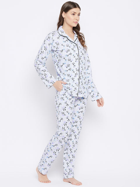 Purple Print Me Pretty Button Me Up Shirt & Bottom Set in Cotton - Camey Shop