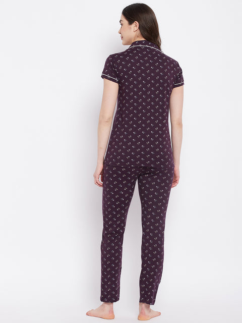 Brown Pretty Florals Button Me Up Shirt & Pyjama in Cotton - Camey Shop