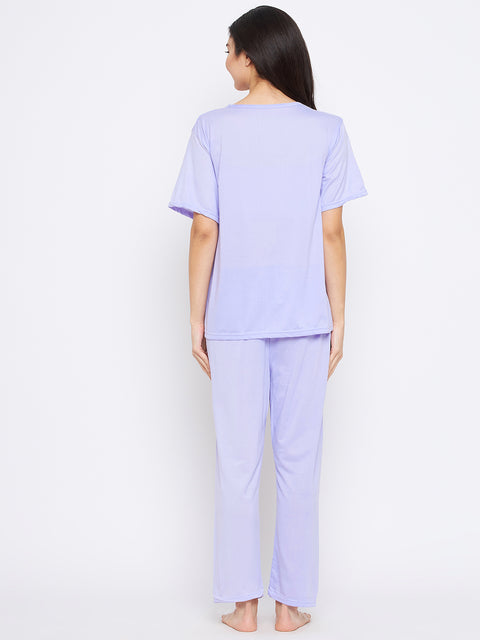 Text & Graphic Print Top & Pyjama Set In - Lavender - Camey Shop