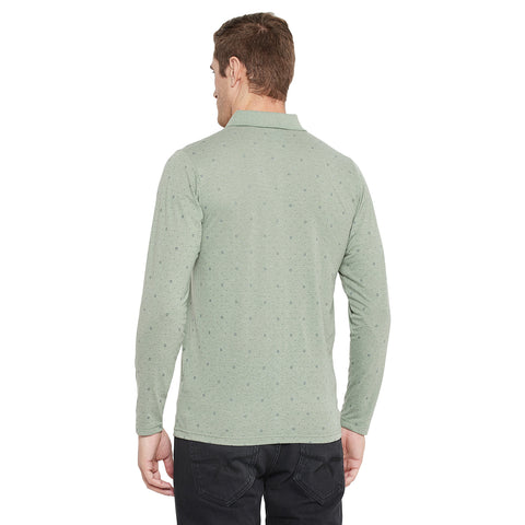 Men's Dark Green Full Sleeves Cotton Polo Printed T-Shirt - Camey Shop