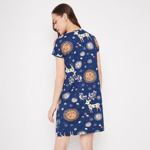 Camey Printed Knee Length Nighty, Loungewear, Nightwear, Sleepwear, Home Wear Short Nighty for Women - Camey Shop