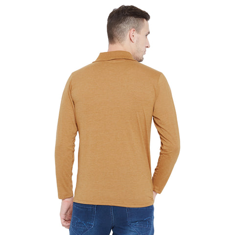 Men's Musturd Full Sleeves Cotton Polo T-Shirt - Camey Shop