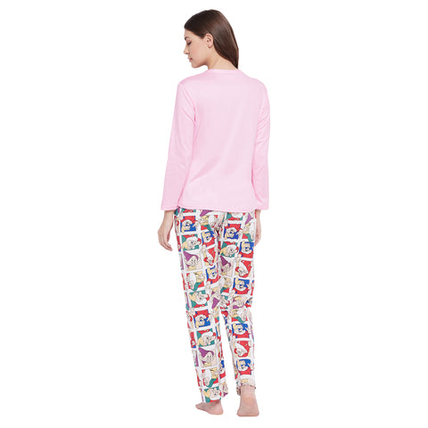 Printed Top & Pyjama Set in Baby Pink
