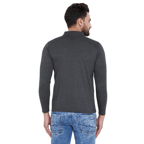 Men's Charcoal Full Sleeves Cotton Polo T-Shirt - Camey Shop