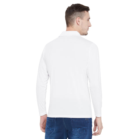 Men's White Full Sleeves Cotton Polo T-Shirt - Camey Shop