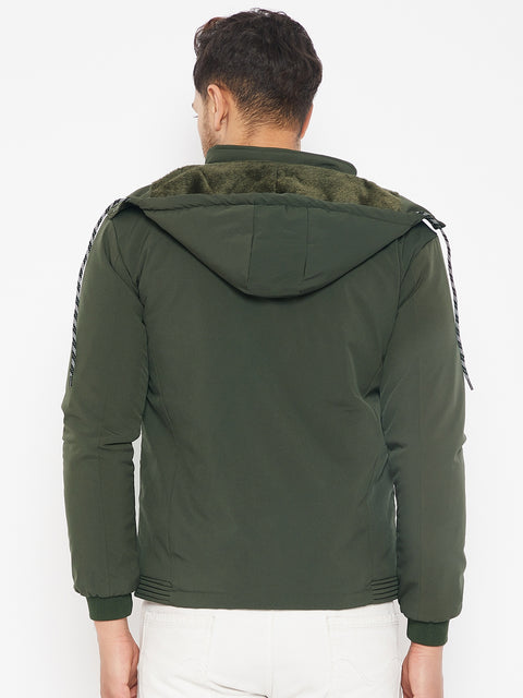 Mens Dark Green Full Sleeve Solid Jacket - Camey Shop
