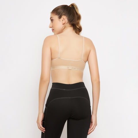 Womens Non Padded Non Wired Solid Full Coverage Skin Sports Bra - Camey Shop