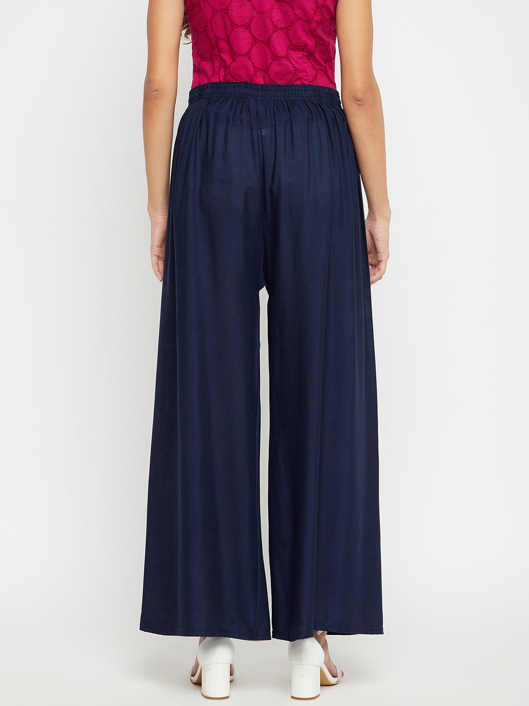 Women Cotton Navy Blue Palazzo - Camey Shop