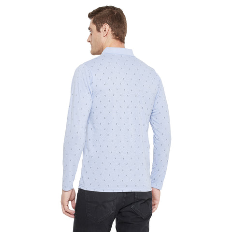 Men's Light Blue Full Sleeves Cotton Polo Printed T-Shirt - Camey Shop