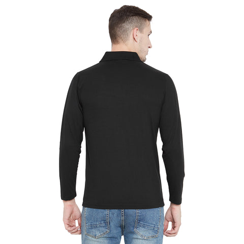 Men's Black Full Sleeves Cotton Polo T-Shirt - Camey Shop