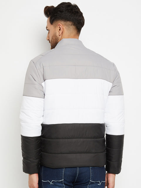 Mens Grey White Full Sleeve Solid Jacket - Camey Shop